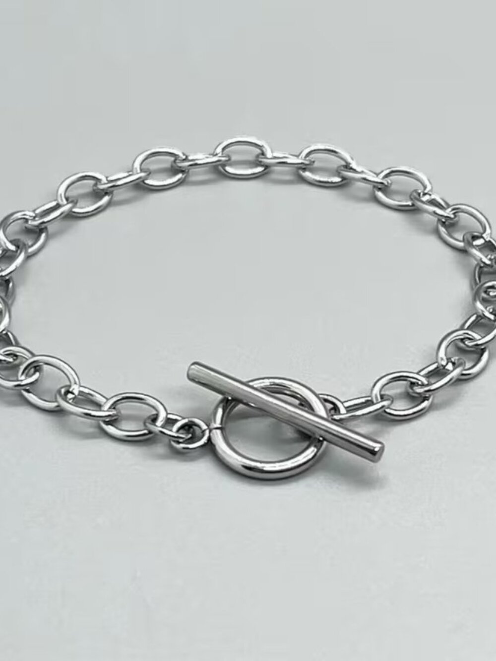 6mm Silver Oval Round Link Toggle Bracelet Cable Chain Style 7.5 Inch